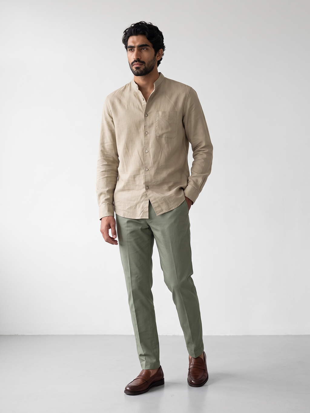 Men's Cotton Linen Regular Fit Shirt Natural