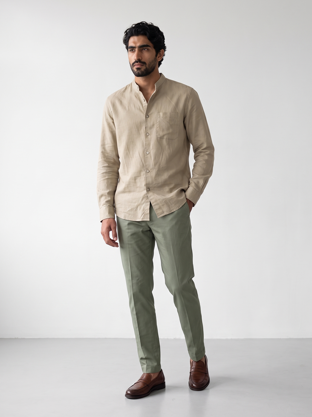 Men's Cotton Linen Regular Fit Shirt Natural