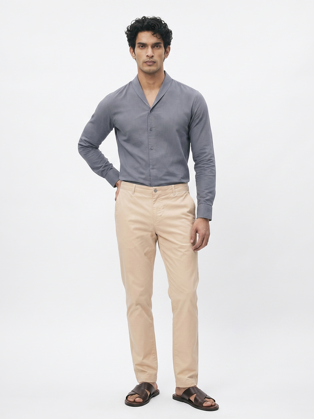 Men's Navy Tencel Linen Regular Fit Shirt