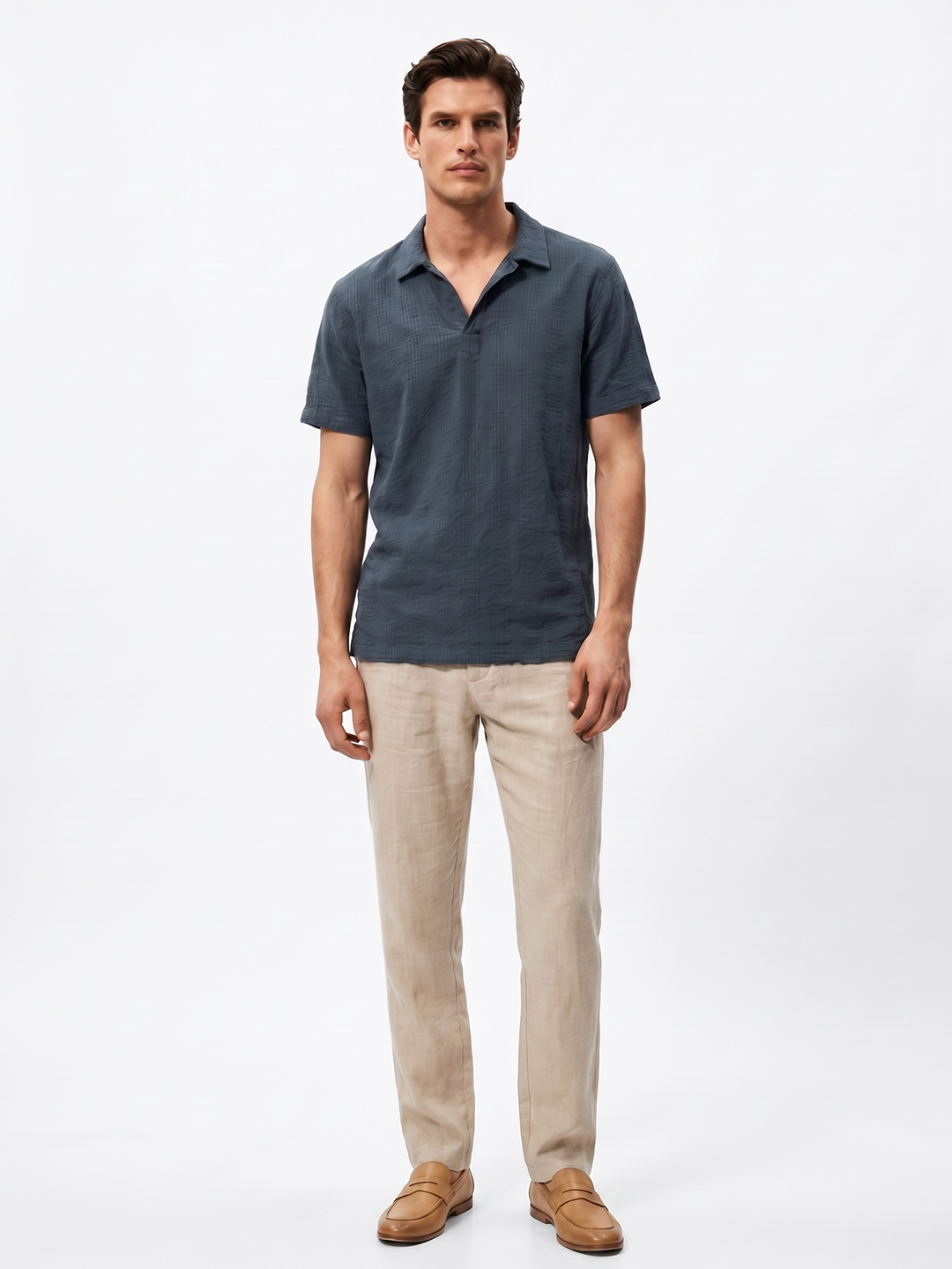 Men's Navy Cotton Viscose Regular Fit Shirt