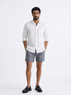 Men's Blue Cotton Linen Regular Fit Shorts