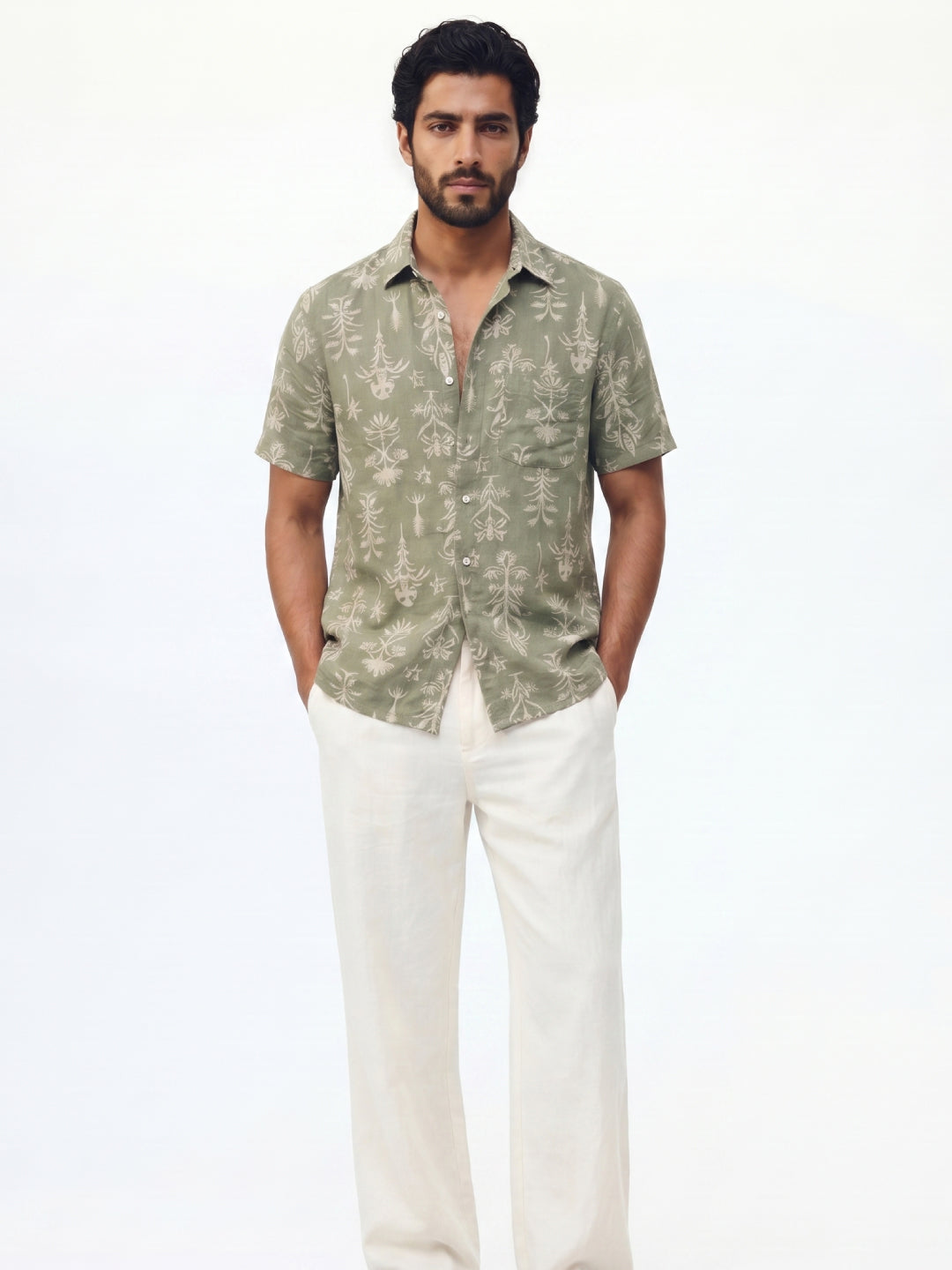 Men's Green Tencel Linen Regular Fit Shirt