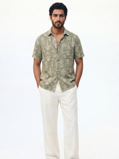 Men's Green Tencel Linen Regular Fit Shirt