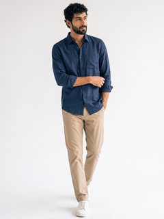 Men's Navy Cotton Linen Regular Fit Shirt
