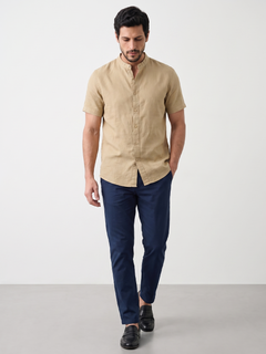 Men's Cotton Linen Regular Fit Shirt Khaki