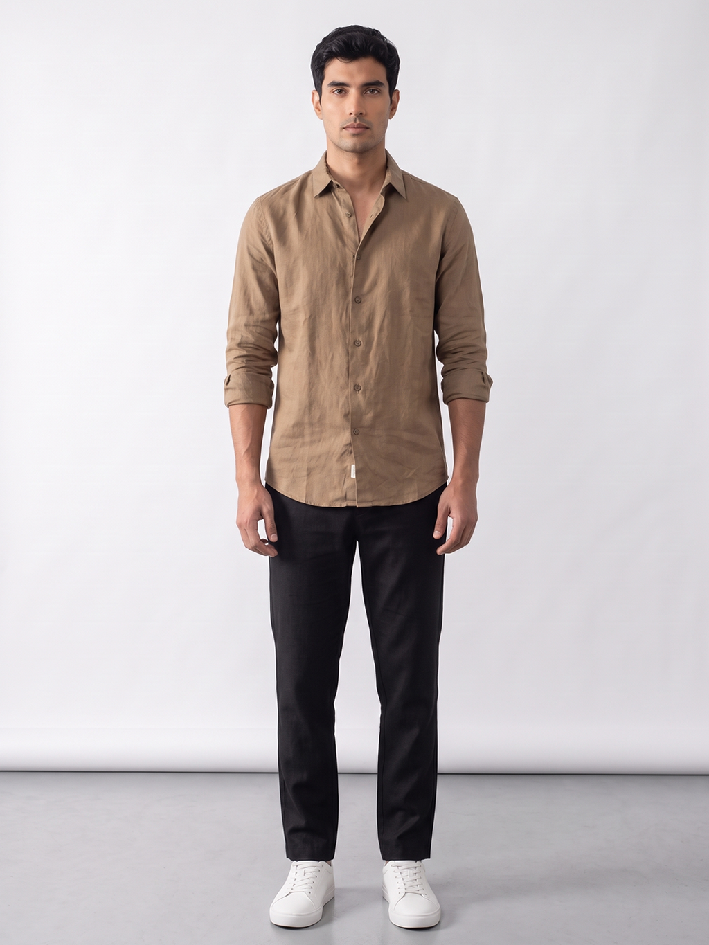 Men's Khaki Tencel Linen Slim Fit Shirt