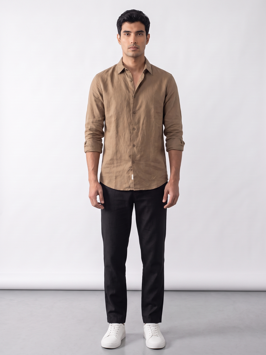 Men's Khaki Tencel Linen Slim Fit Shirt