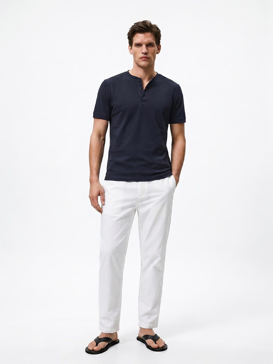 Men's Navy Cotton Elastane Slim Fit Tshirt