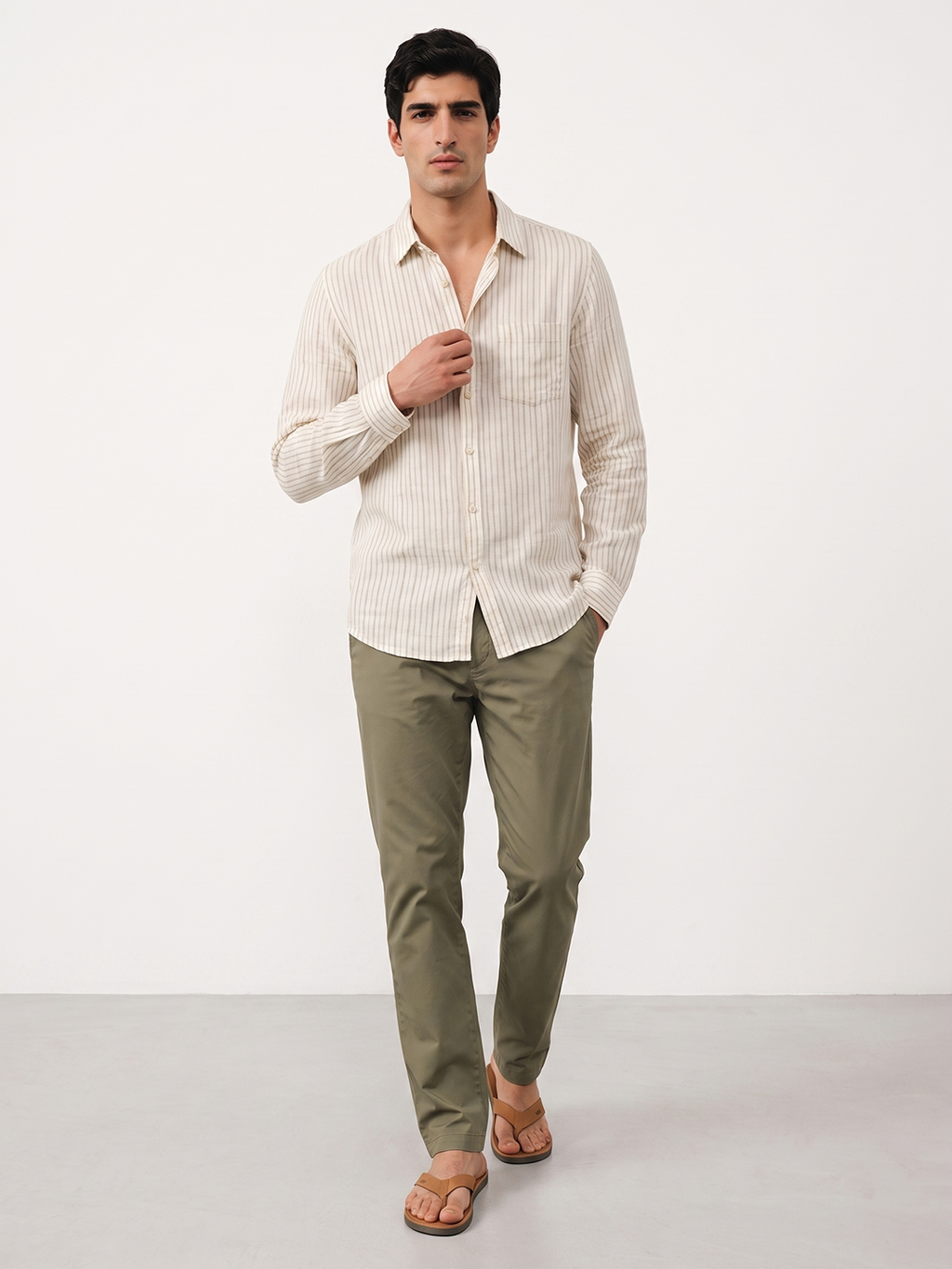 Men's Offwhite Cotton Lyocell Regular Fit Shirt