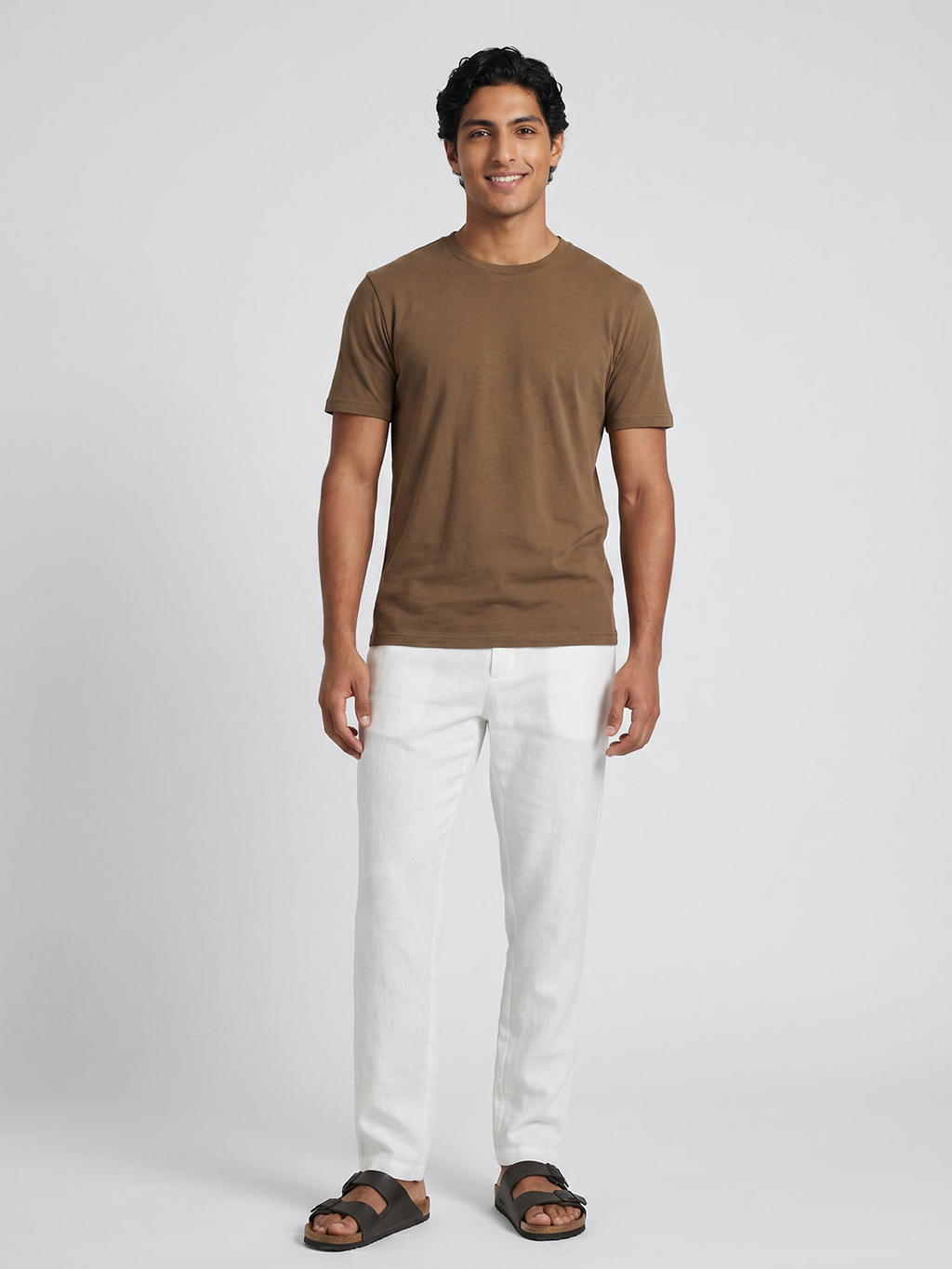 Men's Khaki Cotton Bamboo Elastane Regular Fit Tshirt