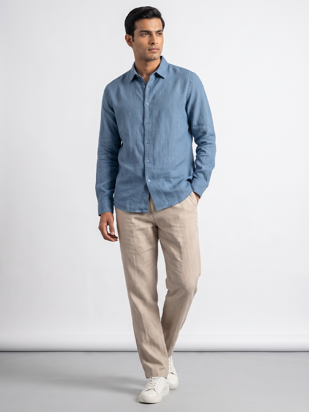 Men's Blue Tencel Linen Slim Fit Shirt