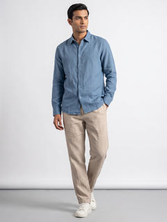 Men's Blue Tencel Linen Slim Fit Shirt