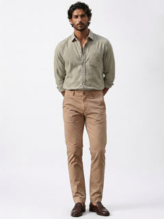 Men's Khaki Cotton Lycra Slim Fit Pant