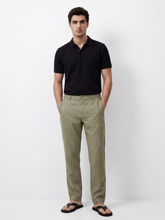 Men's Green Cotton Linen Slim Fit Pant