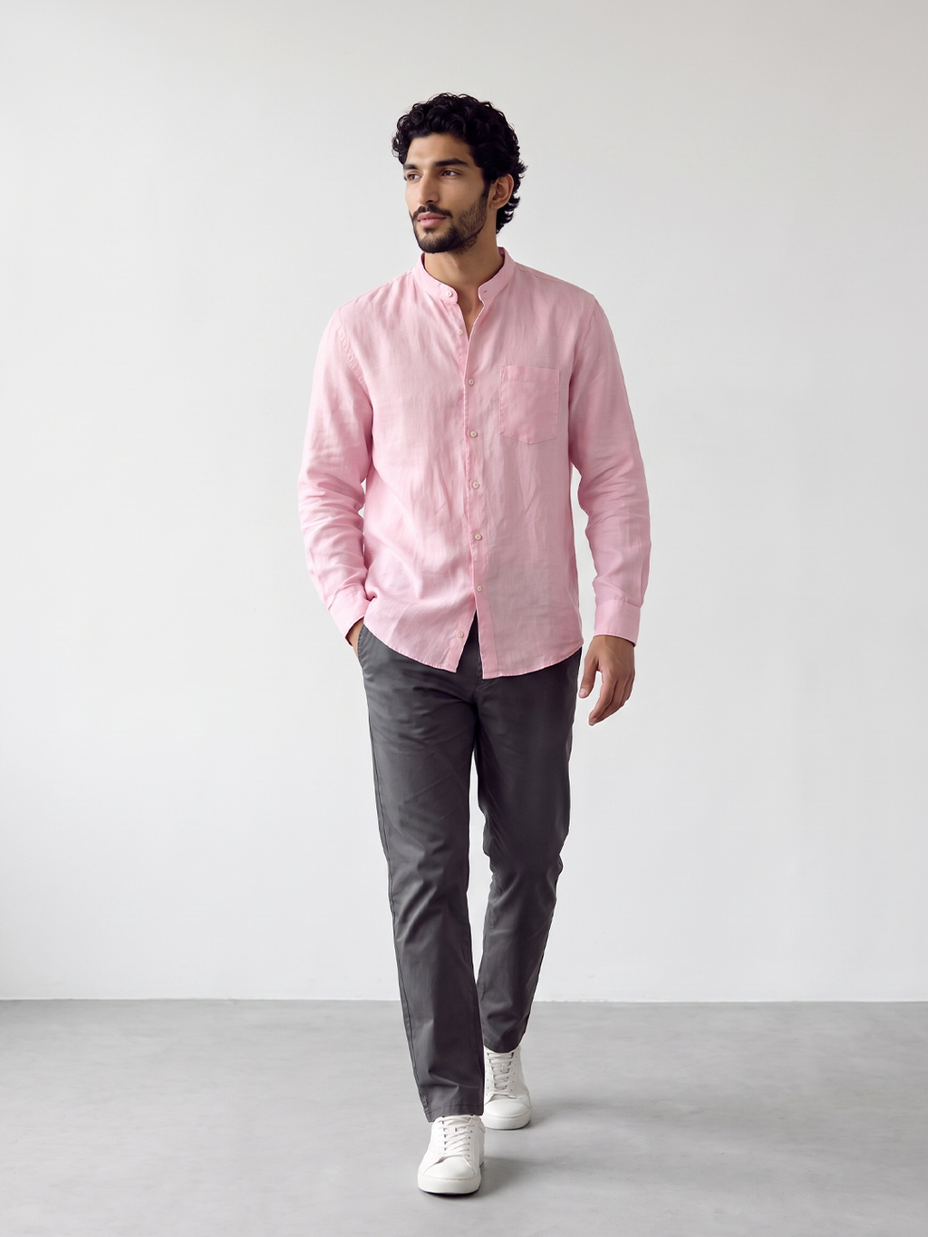 Men's Pink Tencel Linen Regular Fit Shirt