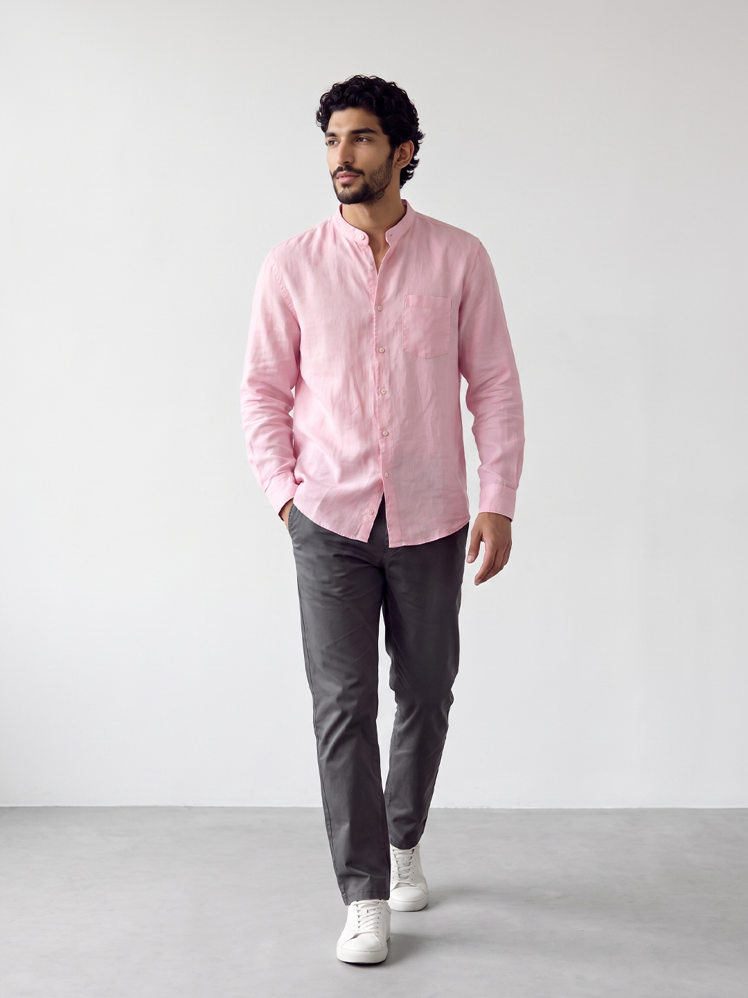 Men's Pink Tencel Linen Regular Fit Shirt
