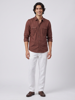 Men's Brown Linen Cotton Regular Fit Shirt