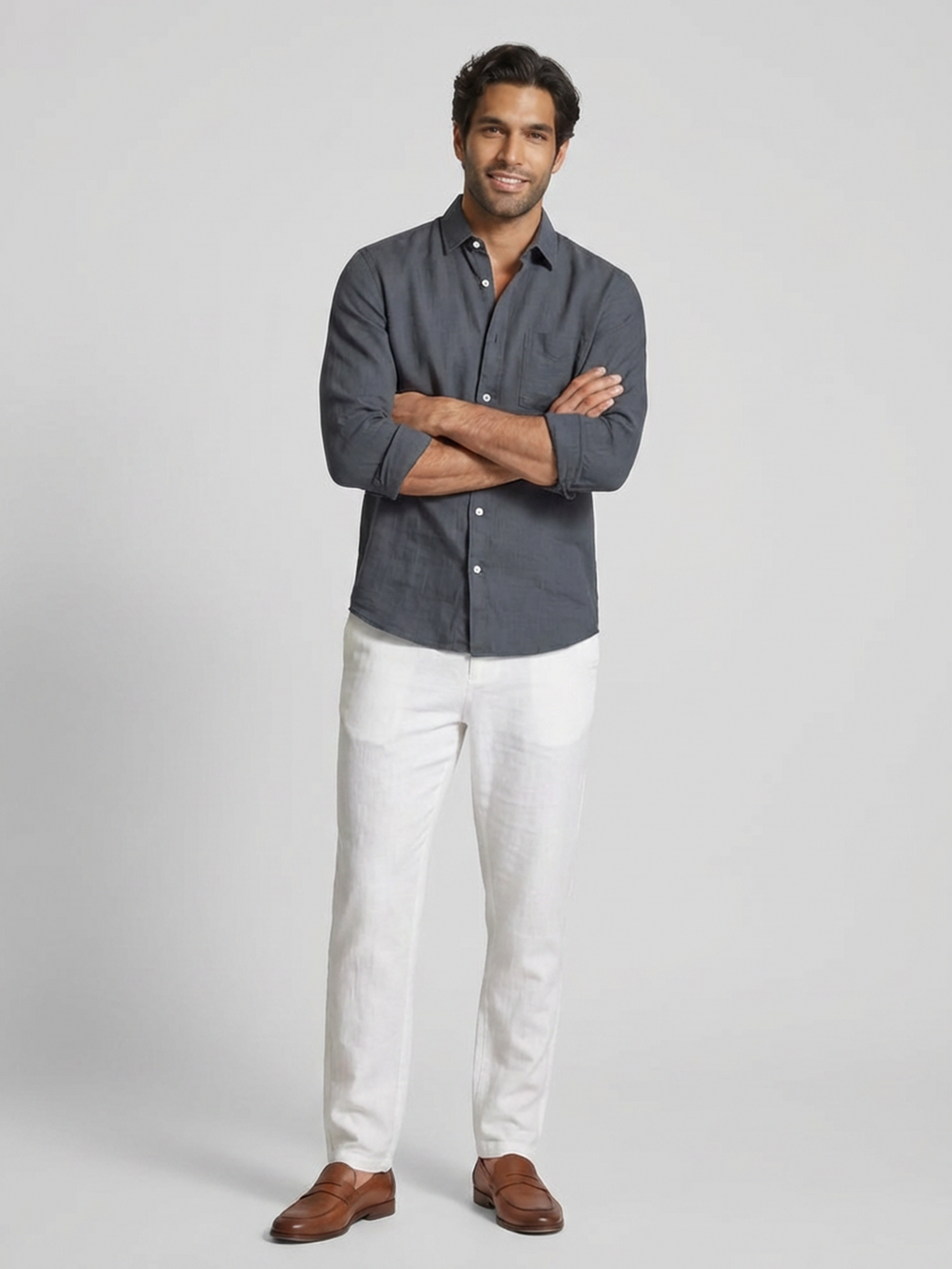Men's Navy 100% Linen Regular Fit Shirt