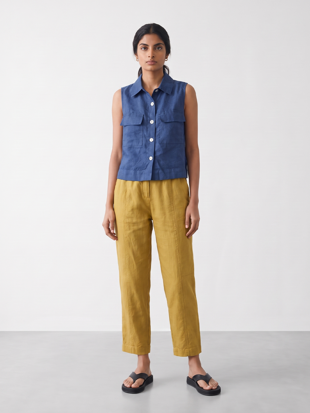 Women's 100% Linen Regular Fit Blouse Navy