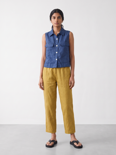 Women's 100% Linen Regular Fit Blouse Navy