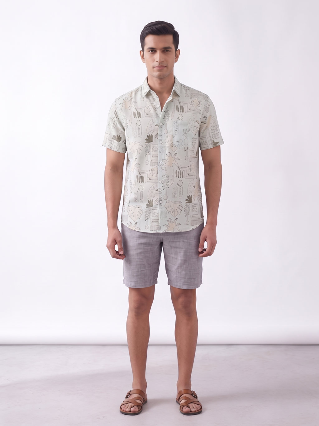 Men's Cotton Linen Regular Fit Shirt Green