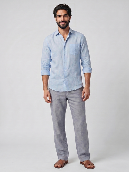 Men's Sky 100% Linen Regular Fit Shirt