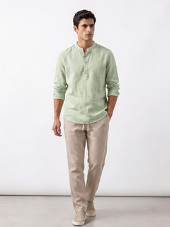 Men's Green Tencel Linen Regular Fit Shirt