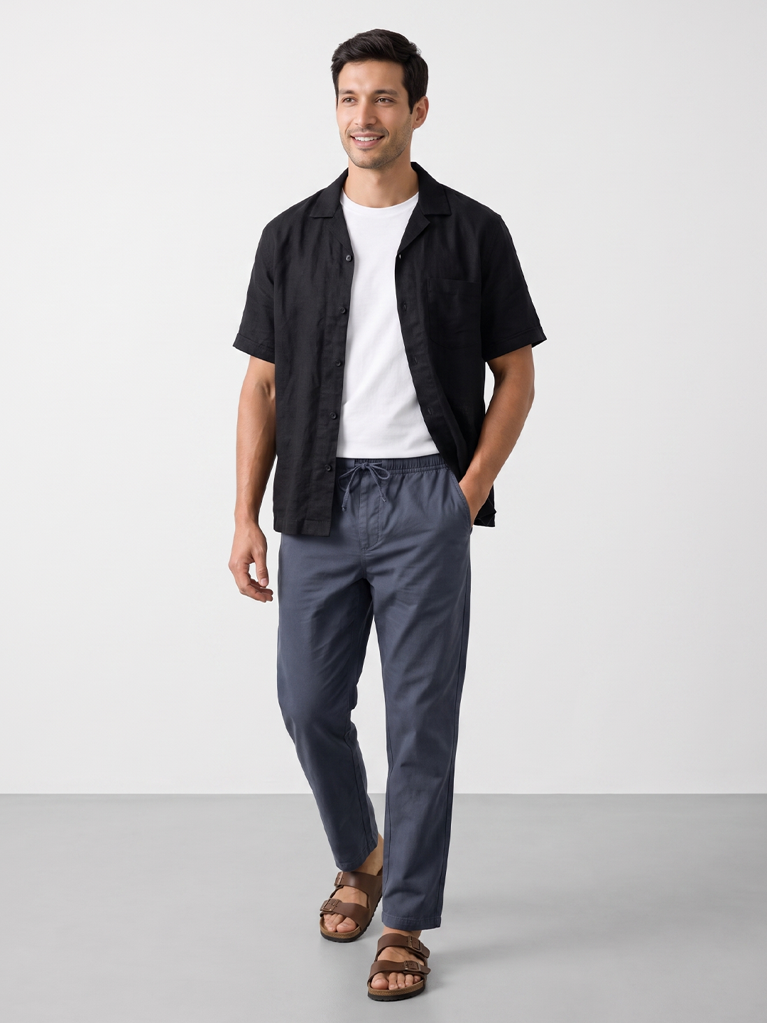 Men's Cotton Lycra Regular Fit Pocket Pants Navy