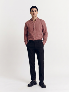 Men's Black Cotton Linen Slim Fit Pant