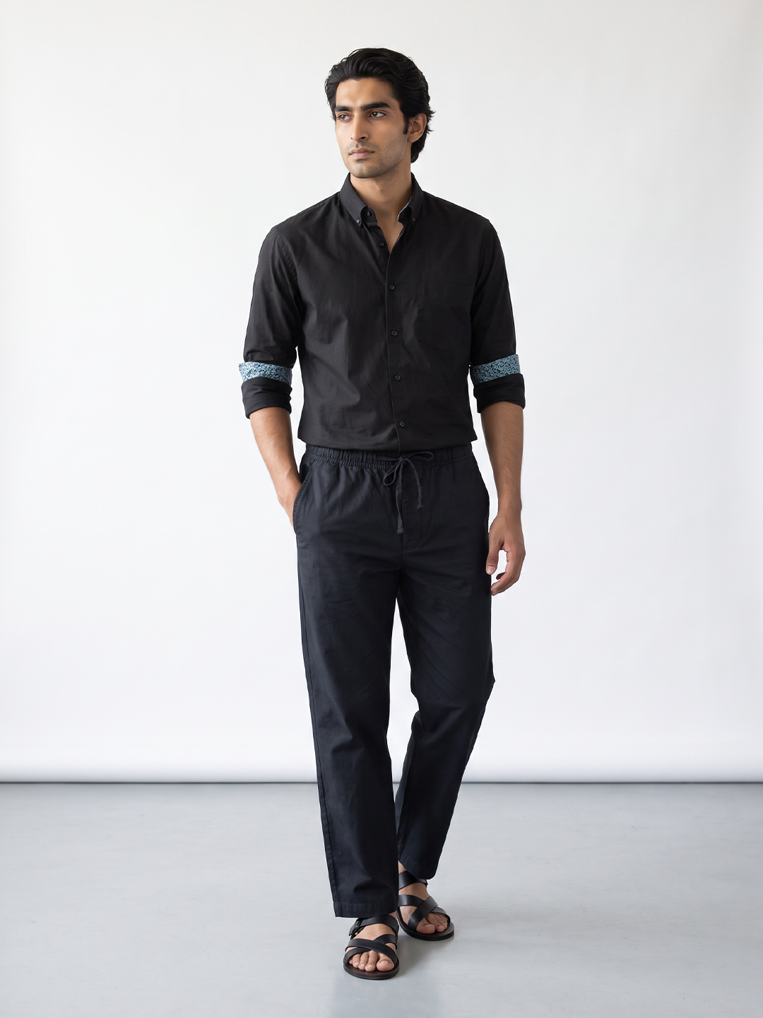 Men's Cotton Lycra Regular Fit Pocket Pants Black