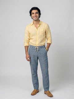 Men's Yellow 100% Linen Regular Fit Shirt