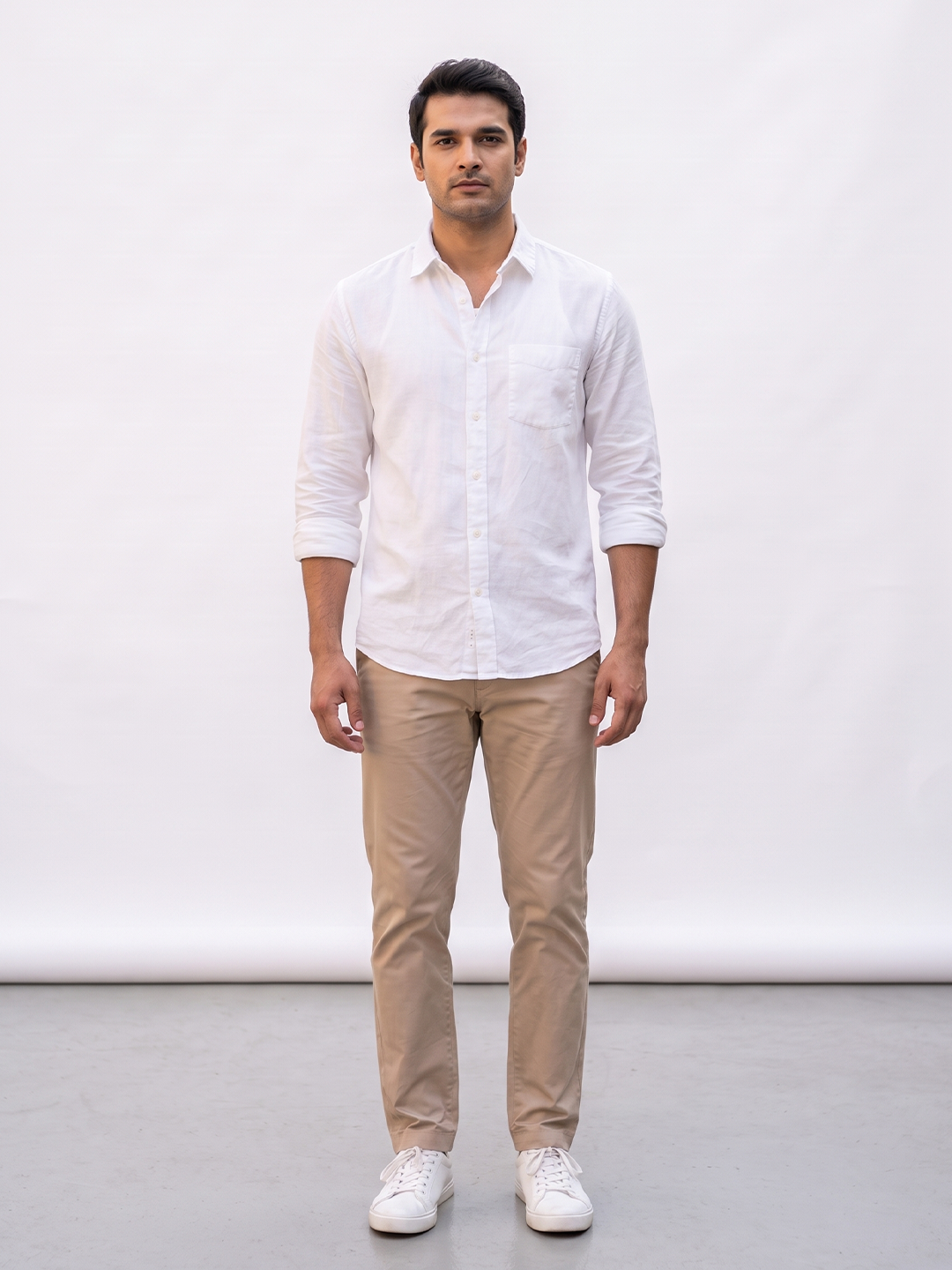 Men's White Cotton Linen Regular Fit Shirt