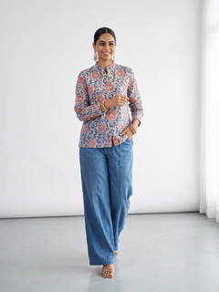 Women's Cotton Silk Boxy Fit Blouse Peach