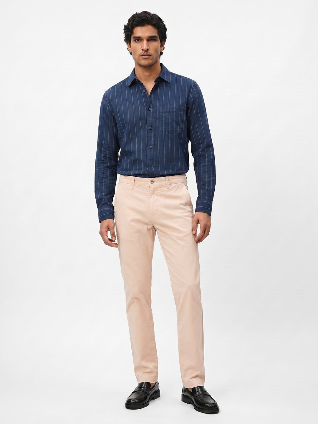 Men's Navy Cotton Lycra Regular Fit Shirt