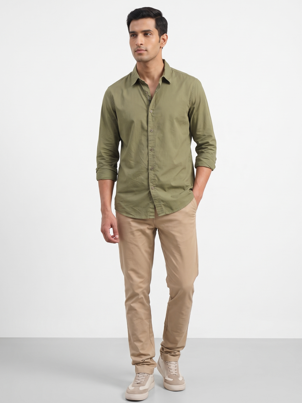 Men's 100% Cotton Regular Fit Shirt Olive