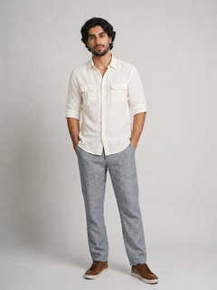 Men's White Linen Cotton Regular Fit Shirt
