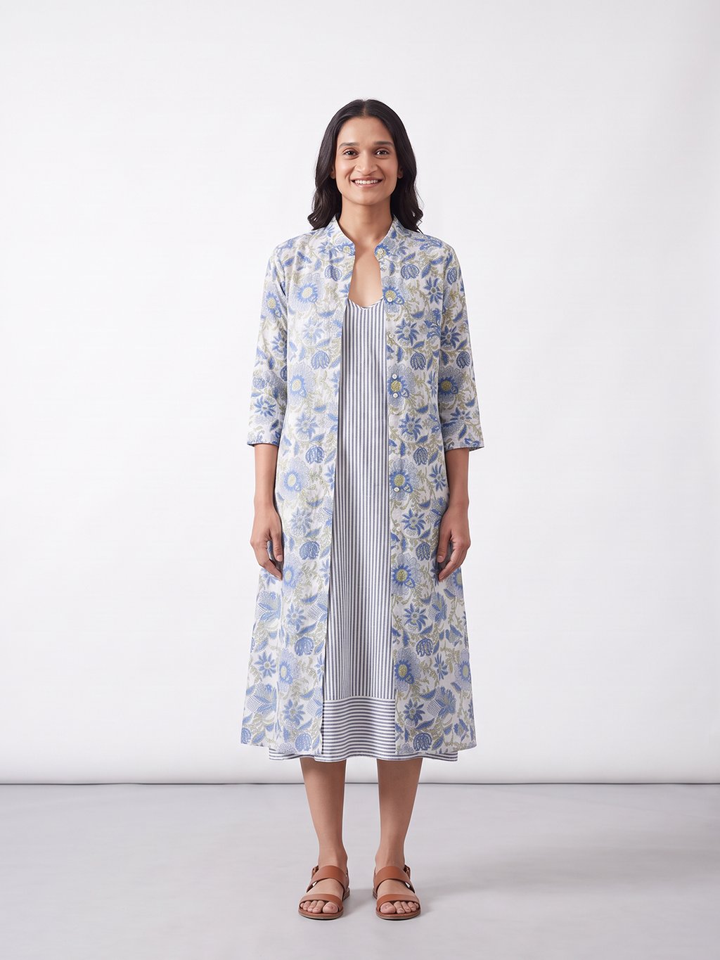 Women's Cotton Silk Regular Fit Dress Blue