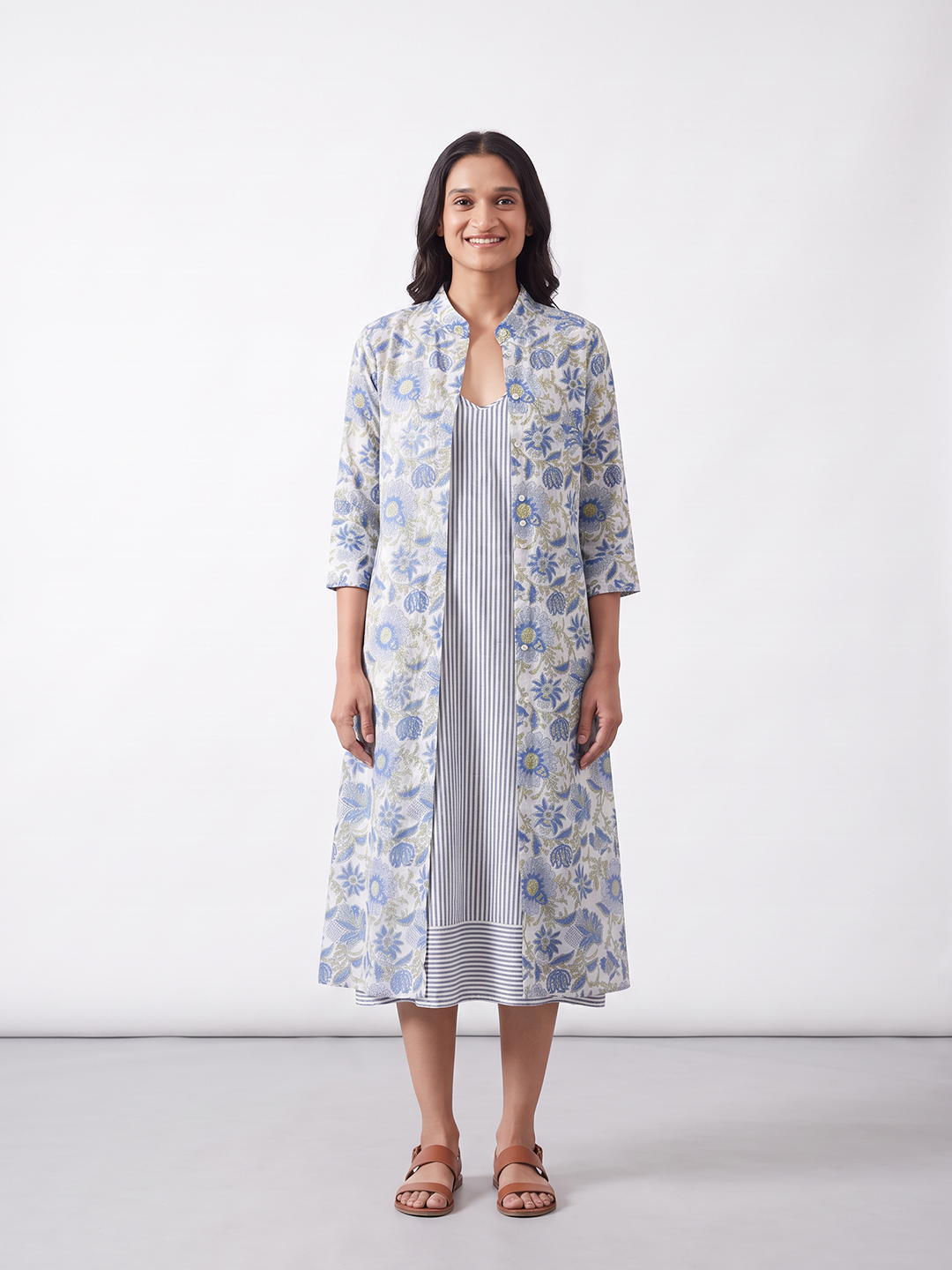 Women's Cotton Silk Regular Fit Dress Blue