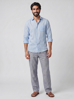 Men's Navy Cotton Linen Regular Fit Pant