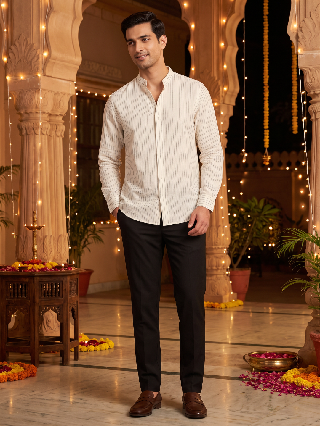 Men's 100% Cotton  Regular Fit Kurta Shirt White