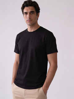 Men's Black Cotton Elastane Slim Fit Tshirt