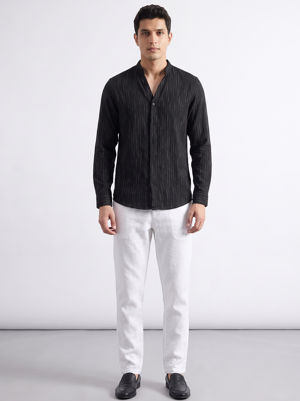 Men's 100% Cotton  Regular Fit Kurta Shirt Black