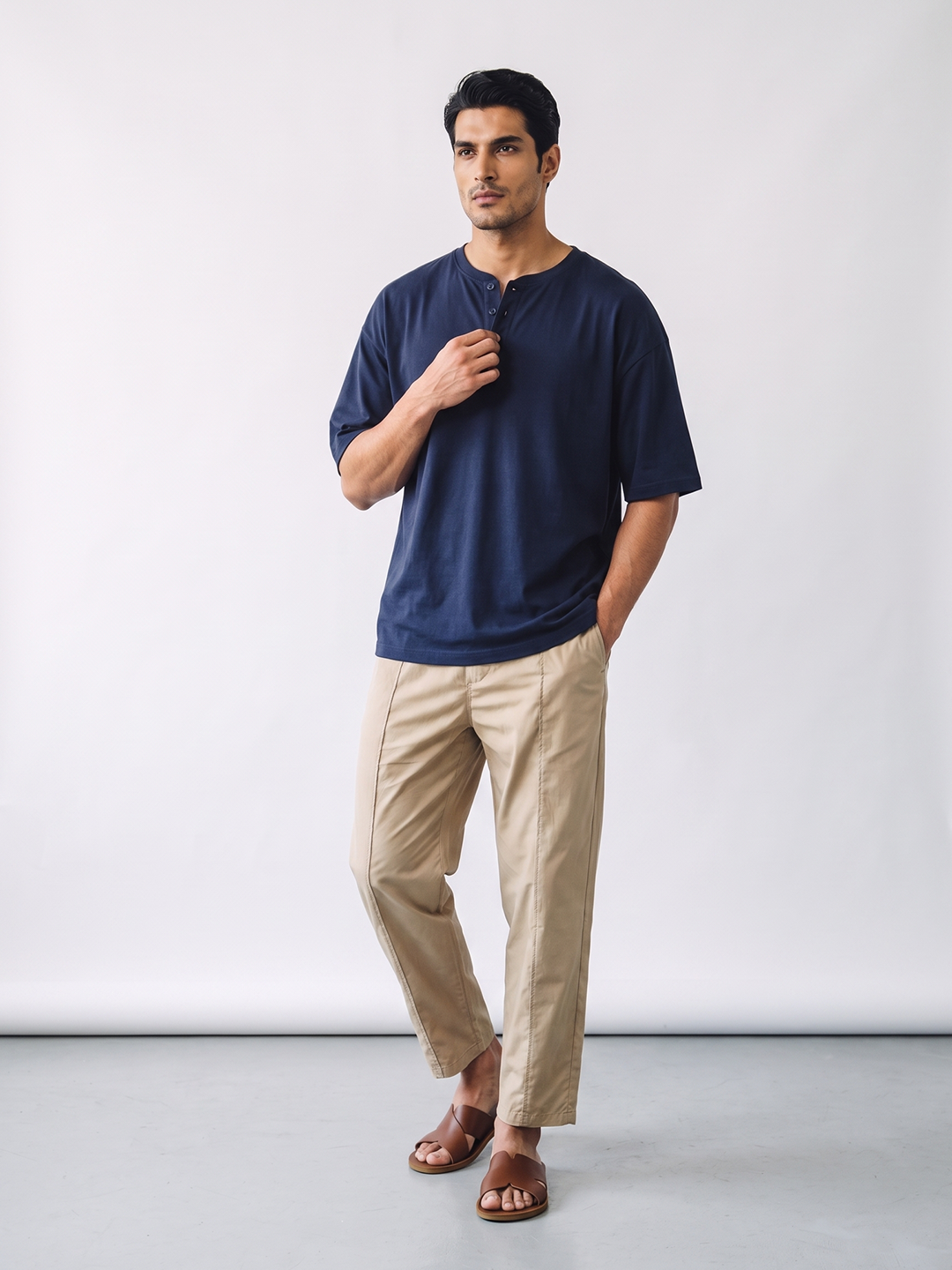 Men's 100% Cotton Loose Fit Pants Button Zip Khaki
