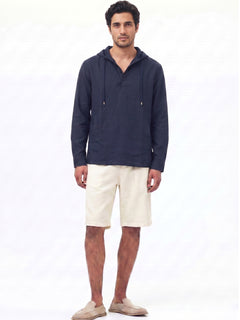 Men's Navy Linen Cotton Regular Fit Shirt