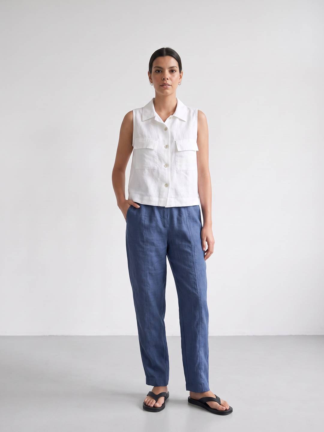 Women's 100% Linen Regular Fit Blouse White