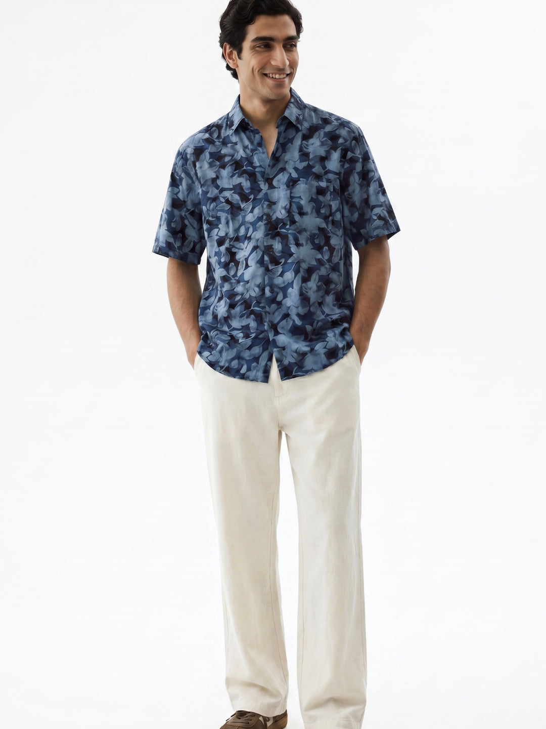 Men's Navy Modal Cotton Regular Fit Shirt
