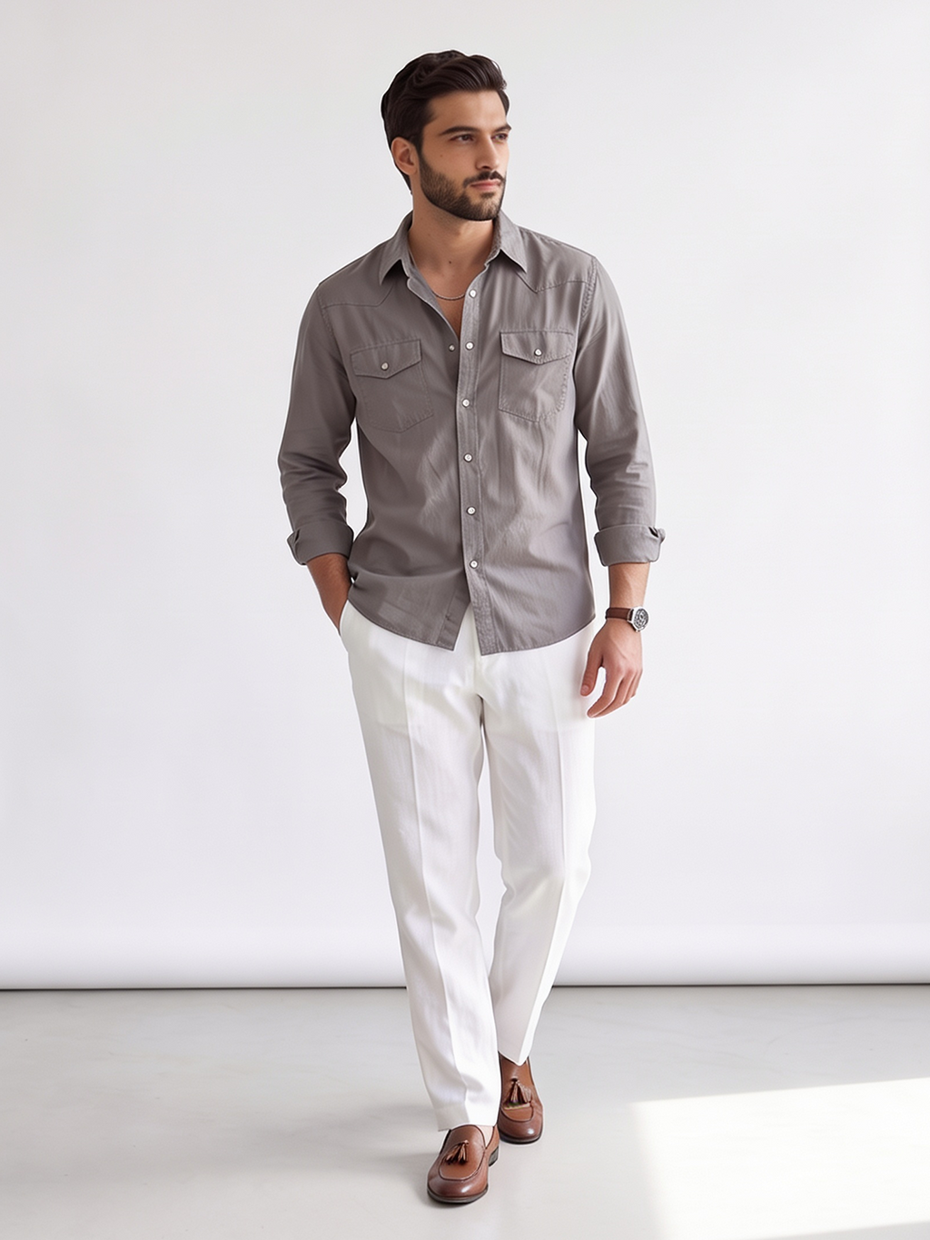 Men's Cotton Linen Regular Fit Shirt Slate