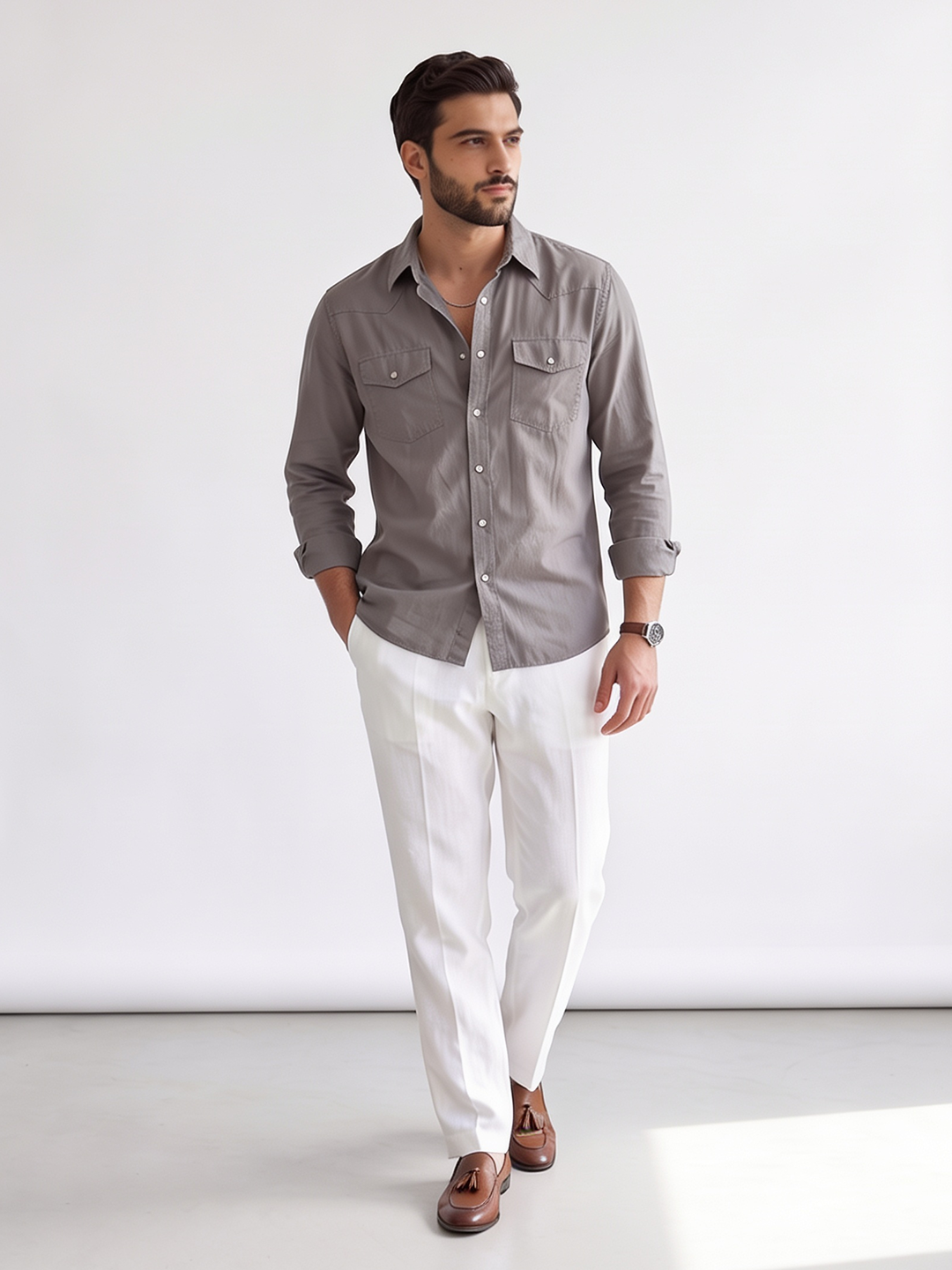 Men's Cotton Linen Regular Fit Shirt Slate