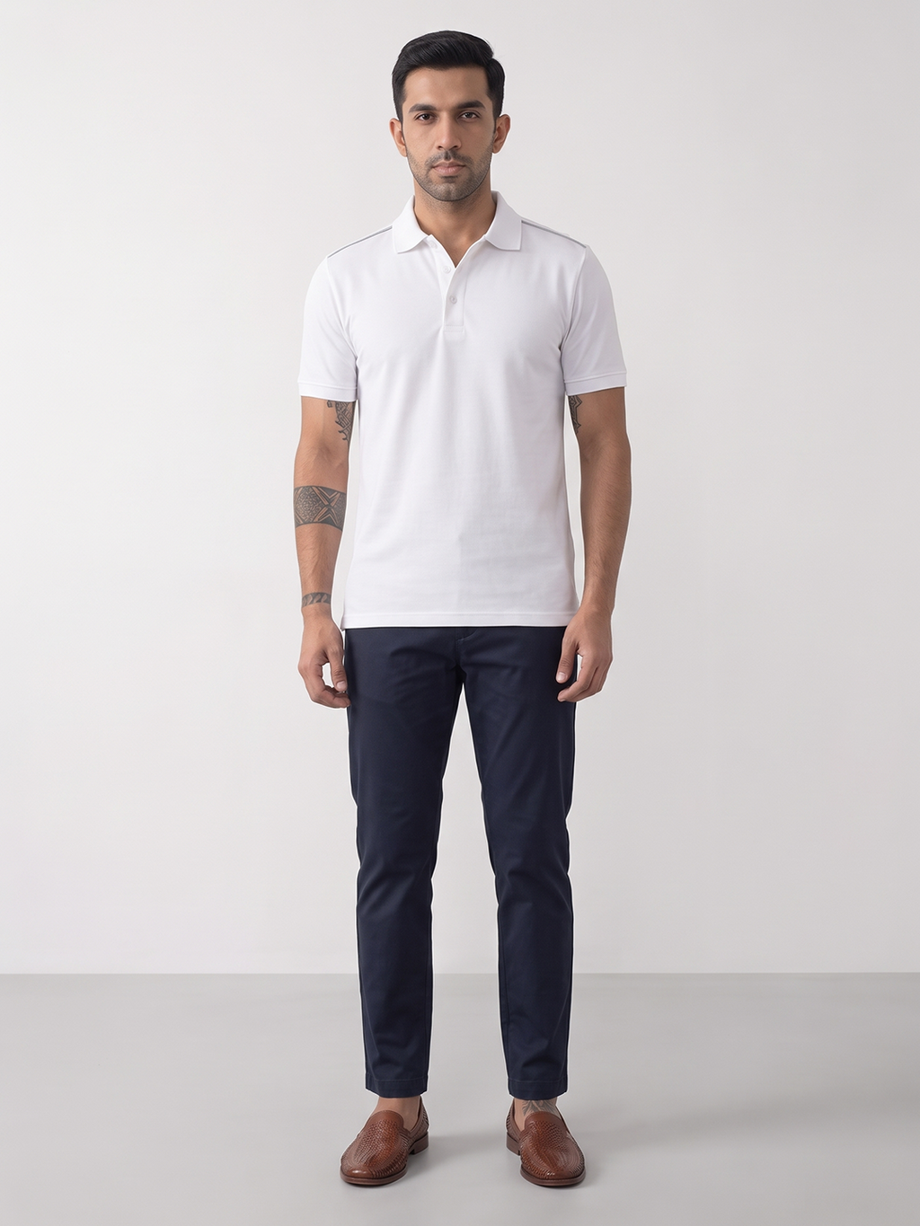 Men's White Cotton Elastane Slim Fit Tshirt