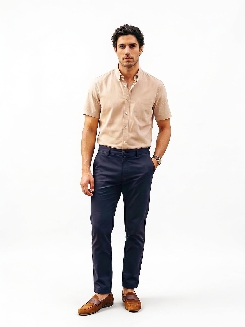 Men's Navy Cotton Lycra Slim Fit Pant